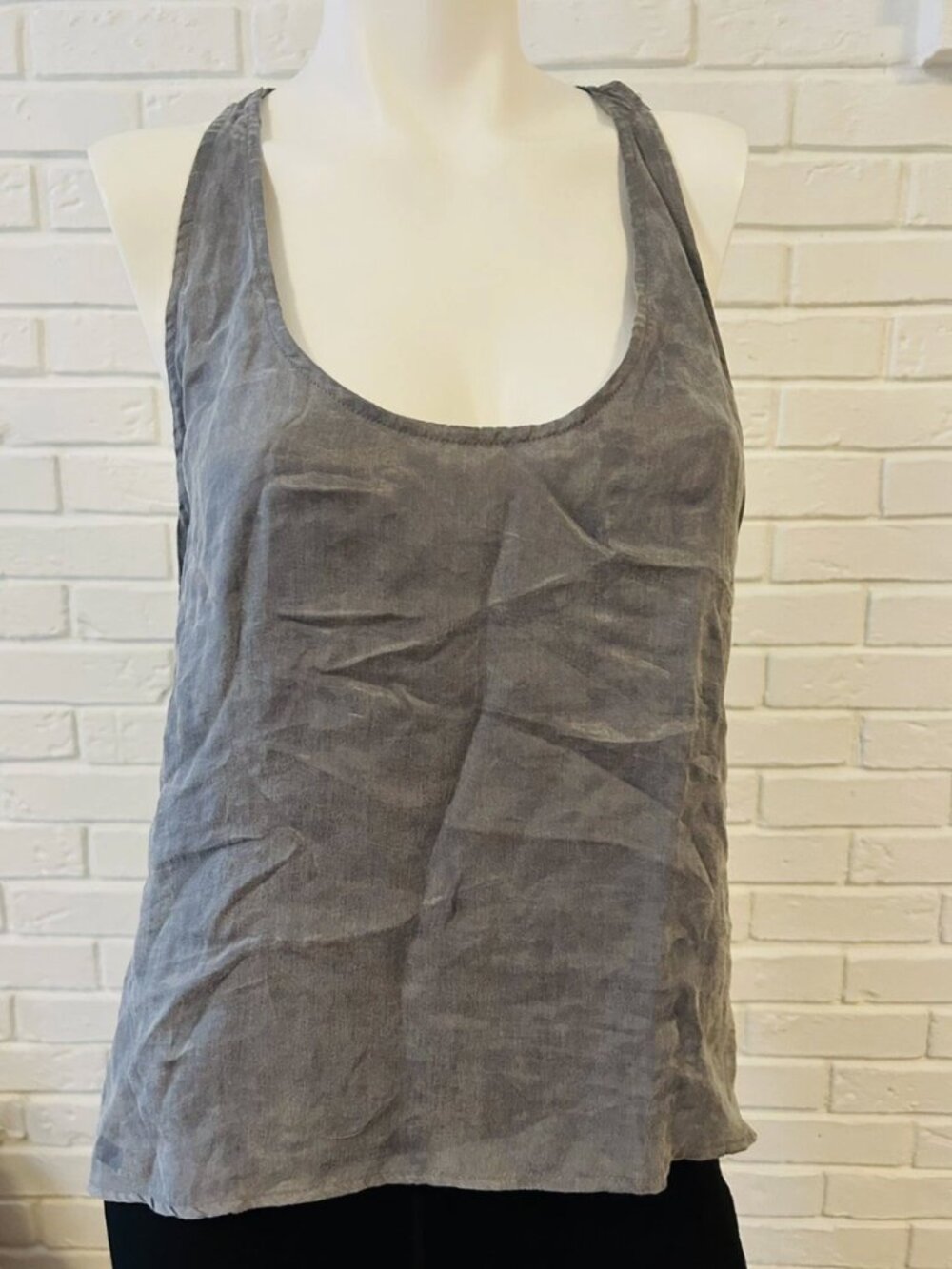 Zara FILLSENS Gray Lyocell Satin Racerback Tank Top
